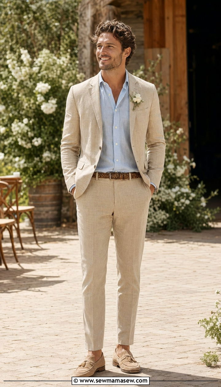 Lightweight Linen Suit for Summer - 30 Barn wedding guest outfit ideas