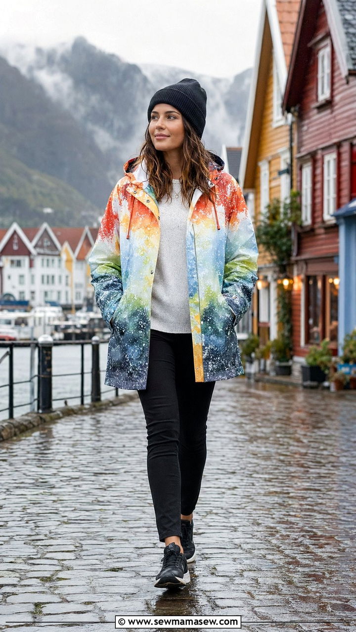 Lightweight Raincoat With Slim Pants And Waterproof Sneakers - 35 Norwegian cruise outfit ideas