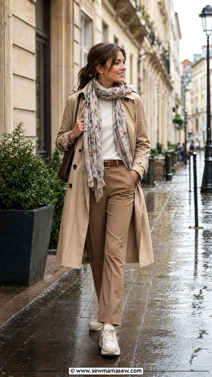 Lightweight Scarf Layered Rainy Day Outfit - 35 Rainy spring outfits