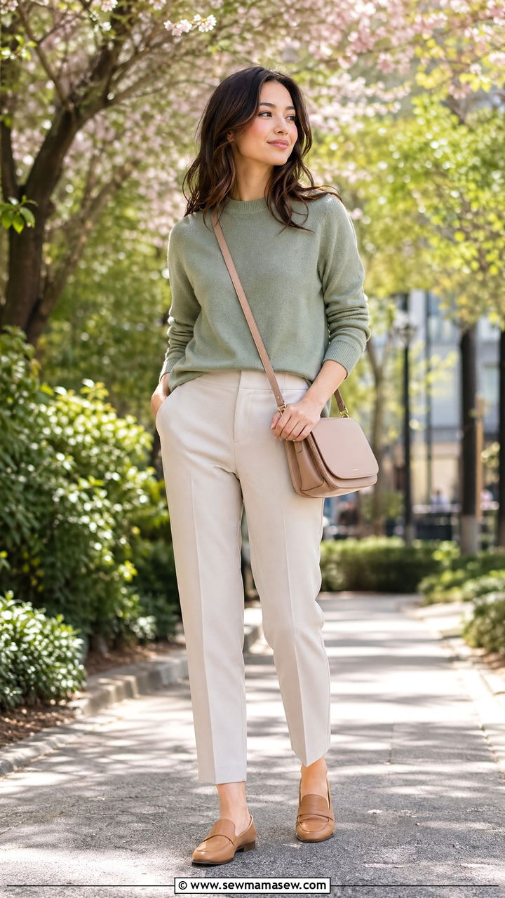 Lightweight Sweater With Cropped Trousers For Spring - 35 Spring job interview outfits