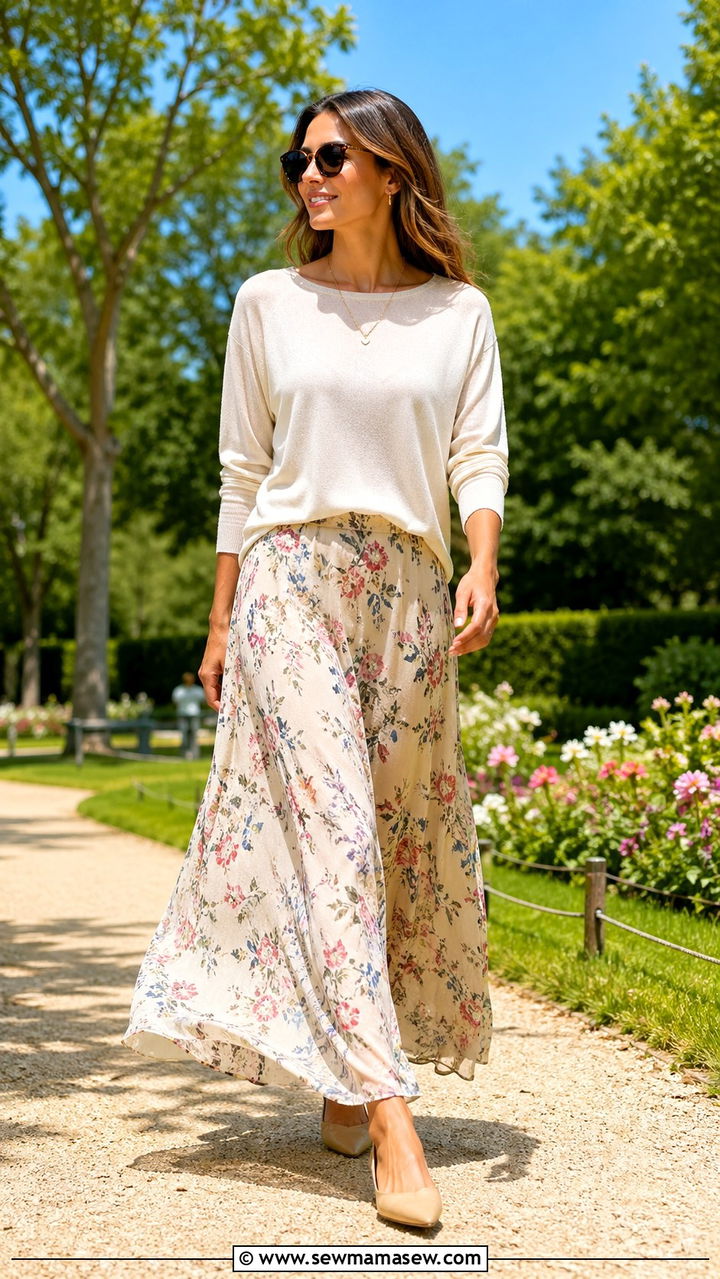 Lightweight Sweater With Flowing Maxi Skirt And Slingbacks - 30 Soft girl spring outfits