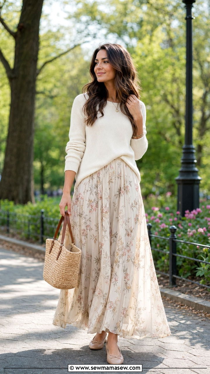 Lightweight Sweater and Maxi Skirt Outfit - 30 70 degree weather outfits