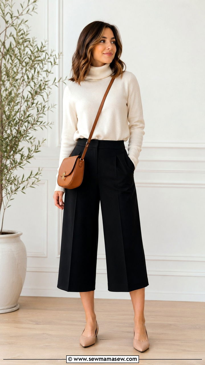 Lightweight Turtleneck With Culottes - 30 Spring capsule wardrobe modest