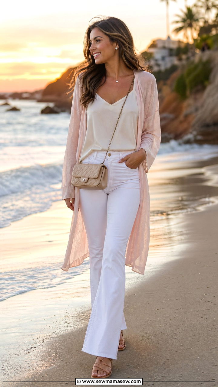Lightweight cardigan and white jeans - 35 Summer outfits with jeans