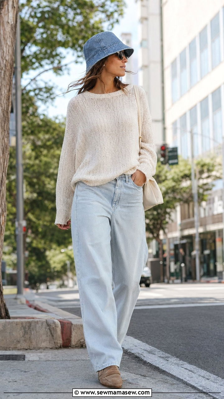 Lightweight knit and baggy jeans windy day outfit - 30 windy day outfits casual