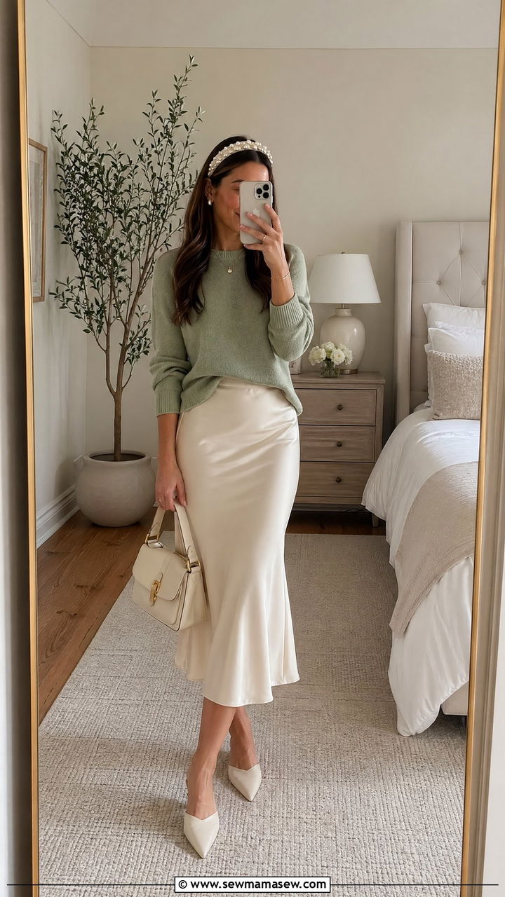Lightweight knit and midi skirt spring outfit - 35 spring clean girl outfits