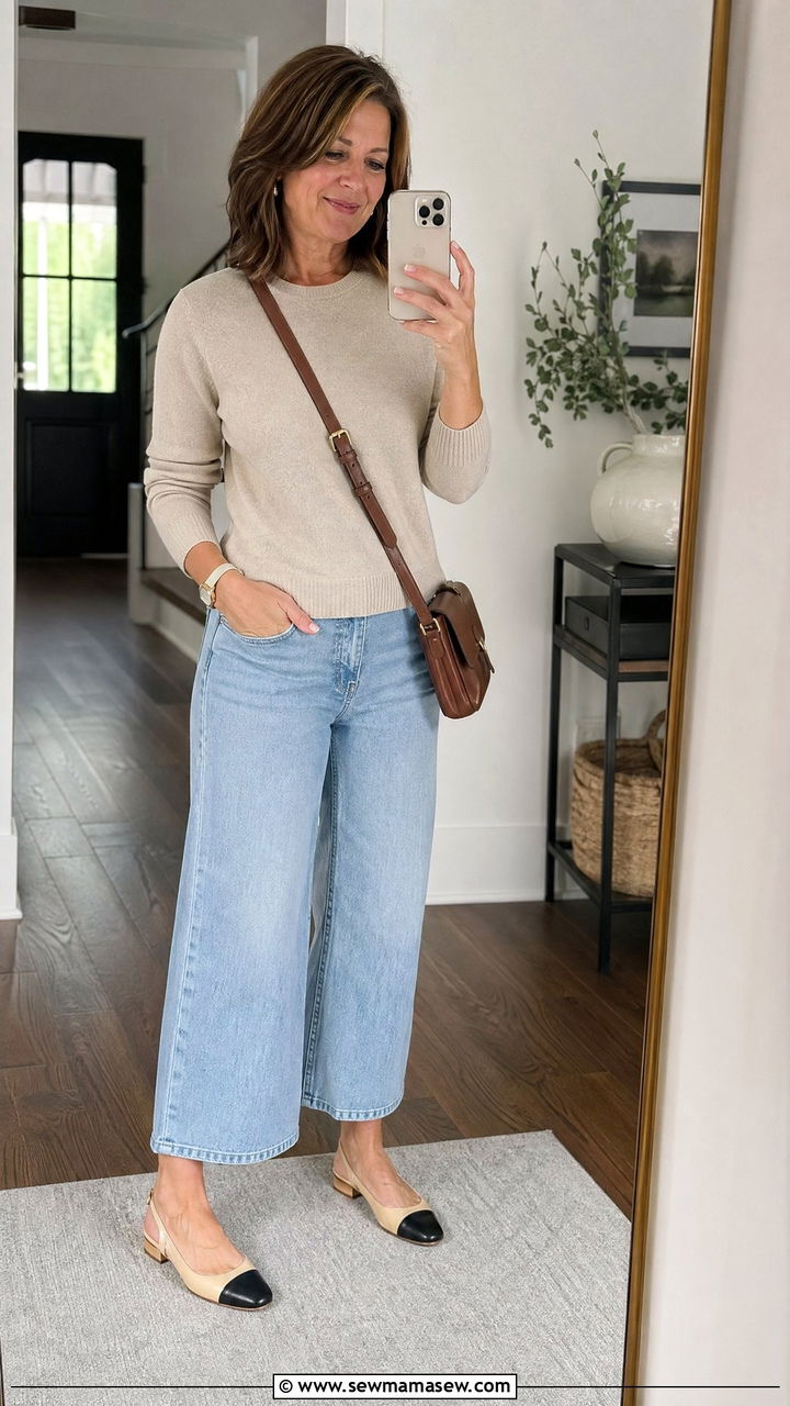 Lightweight knit with cropped wide leg jeans outfit - 35 Spring capsule wardrobe for women over 40