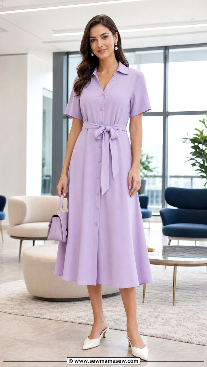 Lilac Button Front Dress Spring Outfit - 35 Pastel spring outfits