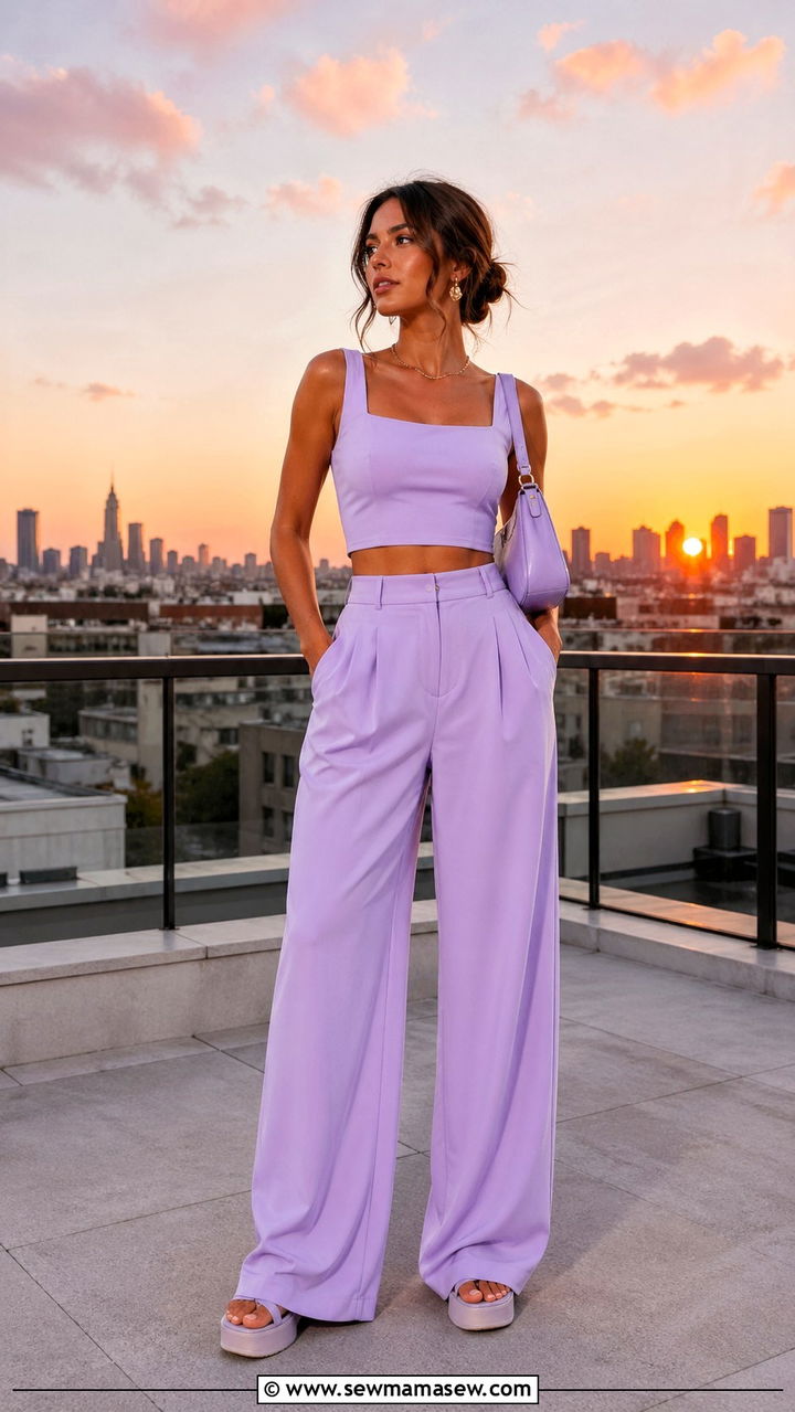 Lilac Crop Top And Wide Leg Trousers - 40 All lilac outfit ideas