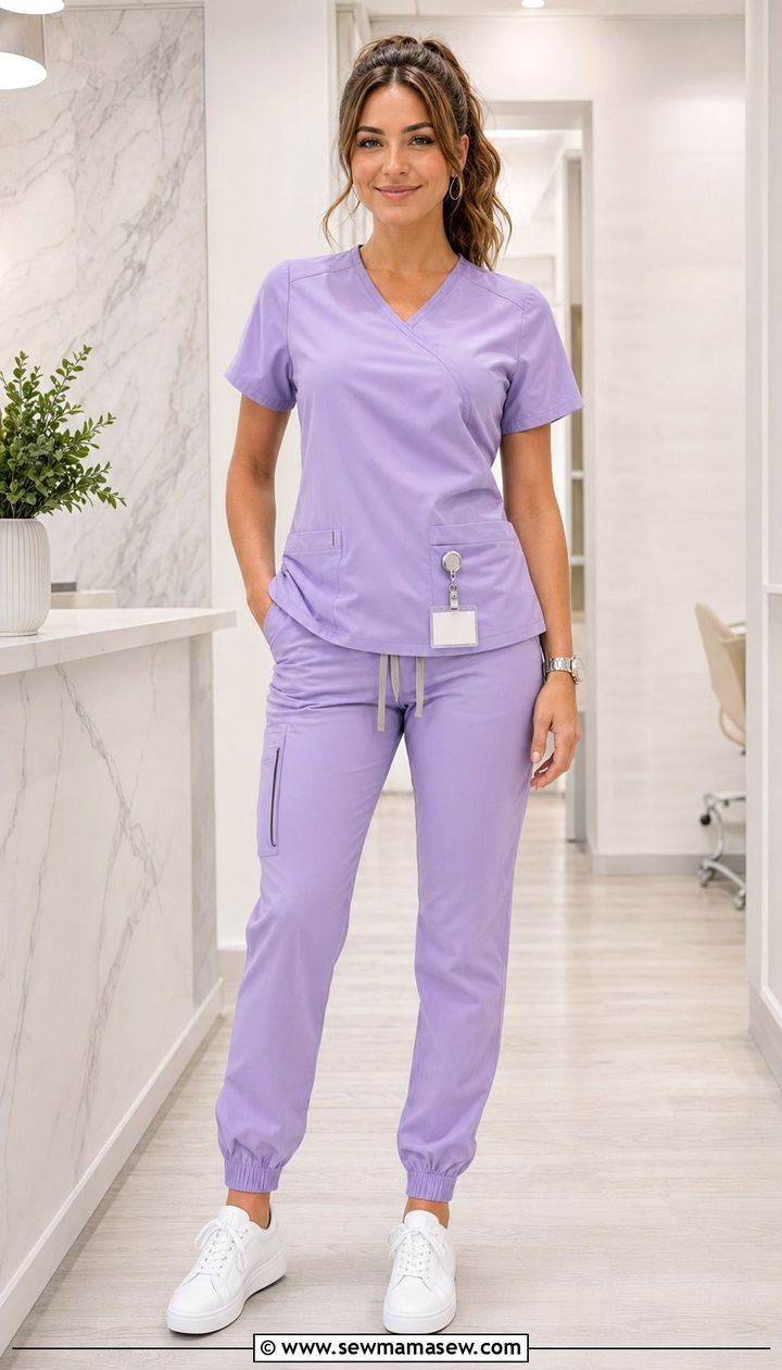 Lilac Scrubs with Silver Jewelry - 35 Scrubs outfit ideas