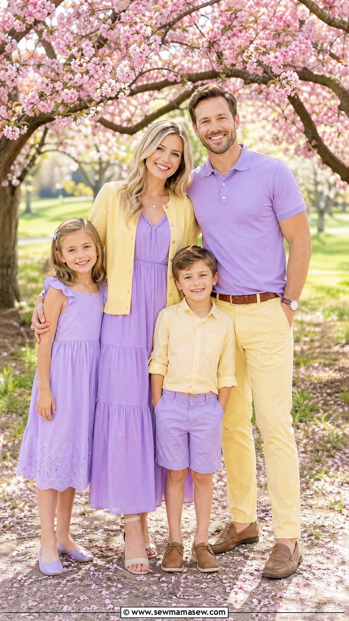Lilac and Soft Yellow Spring Photoshoot Outfit - 35 spring family photoshoot outfit ideas