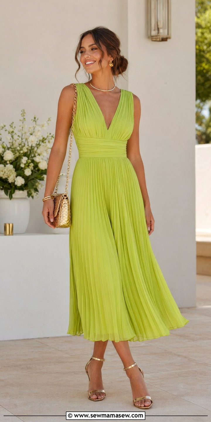 Lime Green Pleated Dress Wedding Guest Outfit - 30 Wedding guest outfits summer 2026