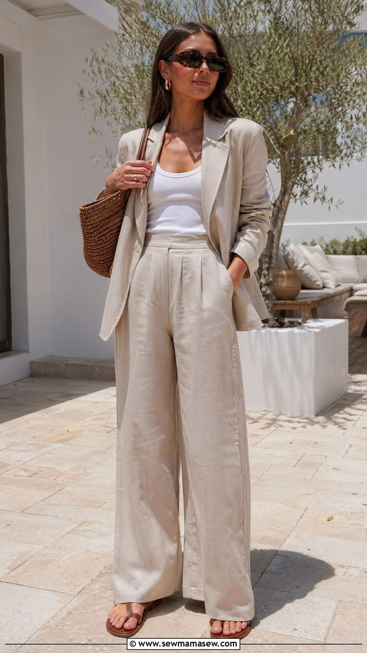 Linen Blazer and Matching Trousers Set - 35 spring quiet luxury outfits