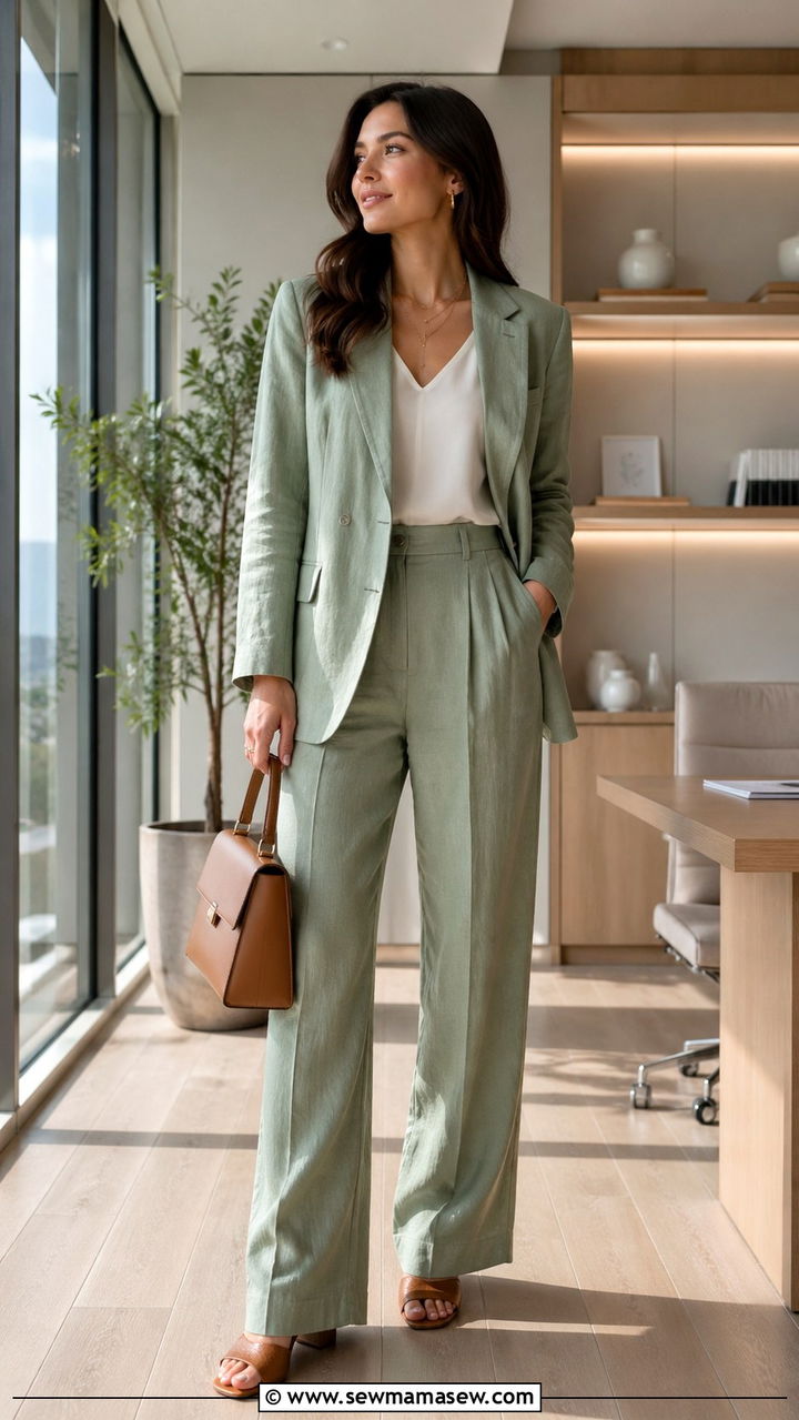 Linen Blazer with Matching Trousers - 30 spring modest outfit ideas