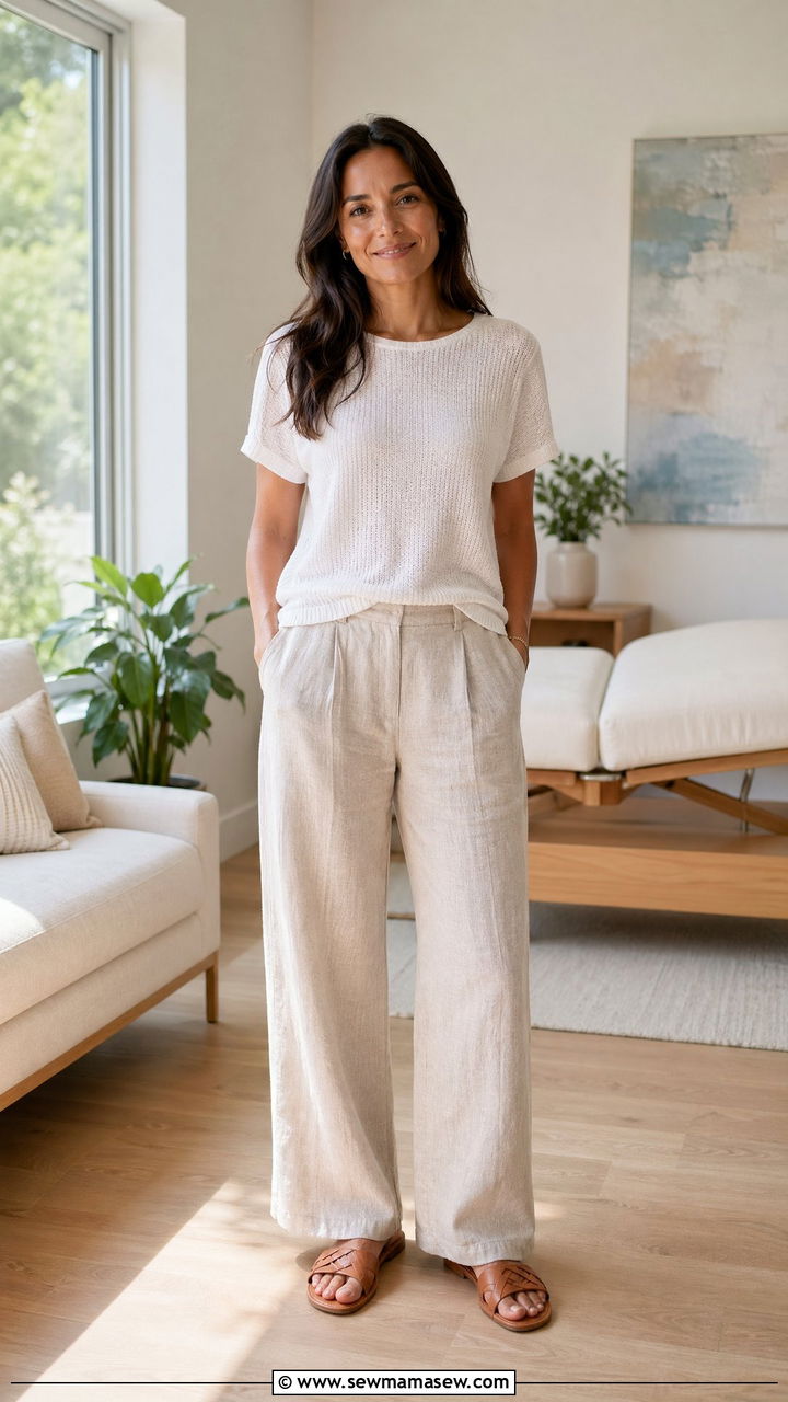 Linen Blend Trousers With Lightweight Knit For Summer - 35 Counselor outfit ideas