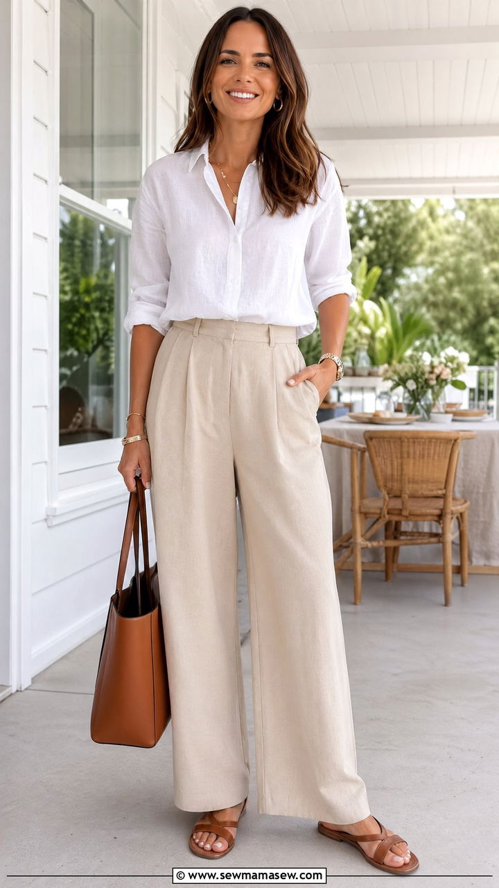 Linen Blouse and Wide Leg Trousers - 35 Summer family reunion outfits