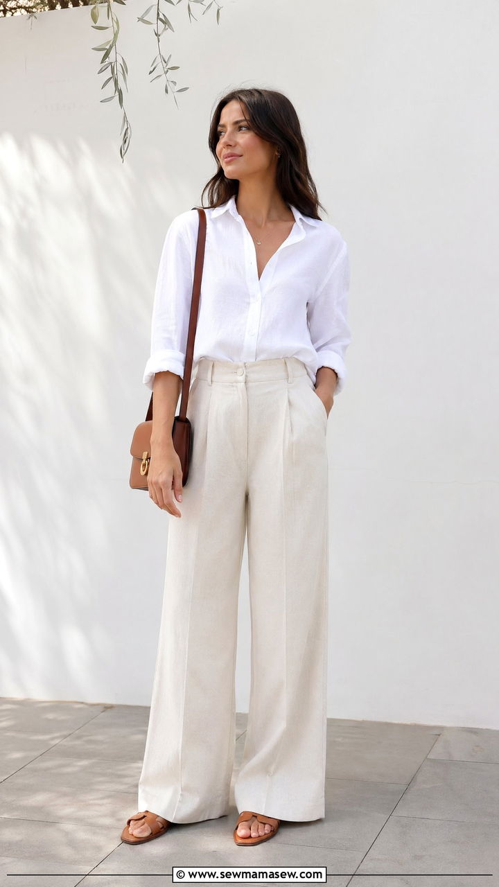 Linen Button Down With Wide Leg Trousers Outfit - 35 spring to summer outfits
