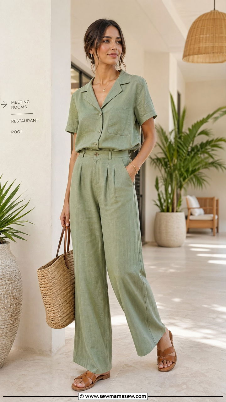 Linen Co Ord Set With Flat Sandals - 35 Cute work outfits for women