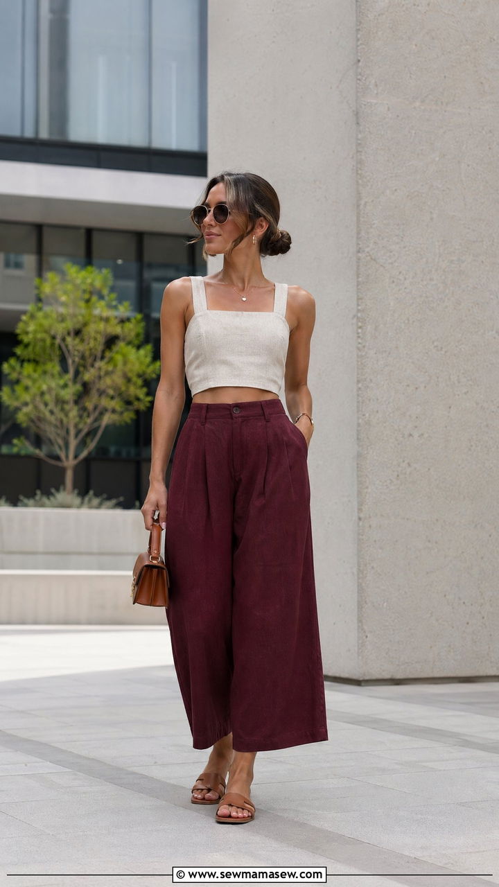 Linen Culottes with Cropped Top Spring Outfit - 35 Spring linen outfits