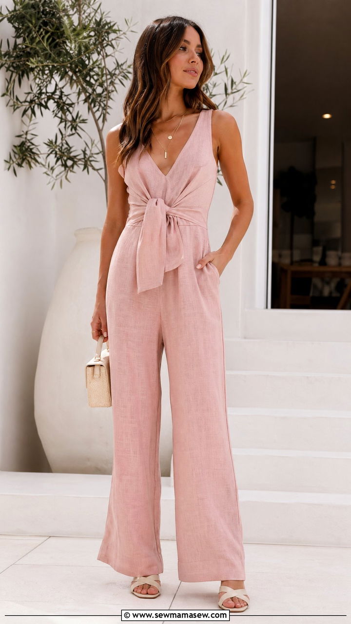 Linen Jumpsuit With Gold Accessories - 35 Classy summer outfit ideas 2026