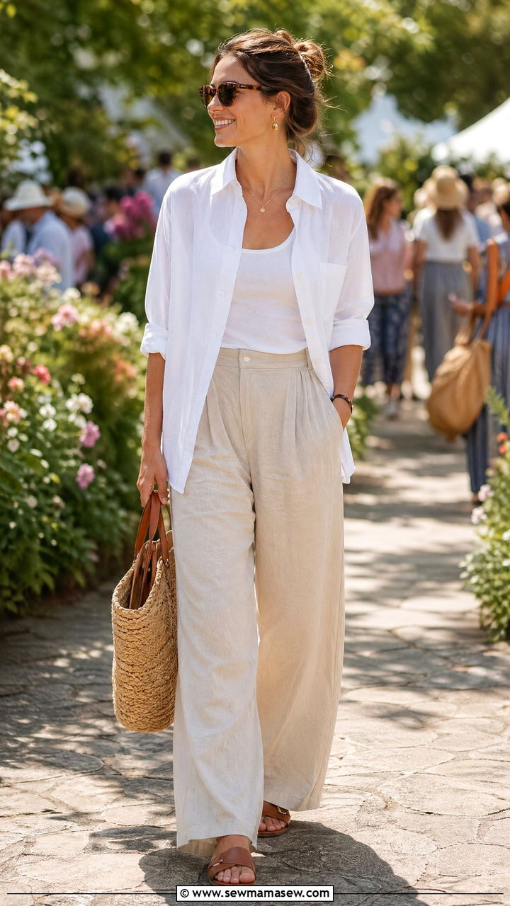 Linen Pants And Button Down Shirt Outfit - 35 spring festival outfit ideas