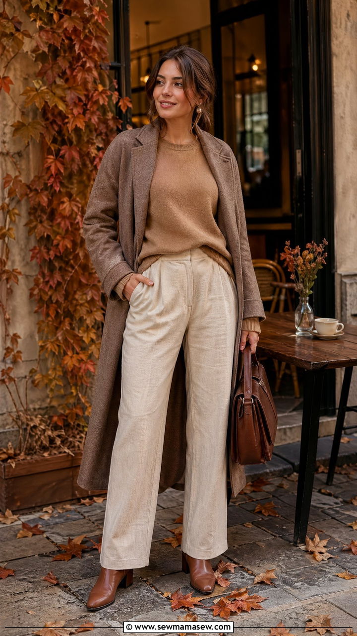 Linen Pants With Cashmere Crewneck Sweater - 35 cute linen pants outfits