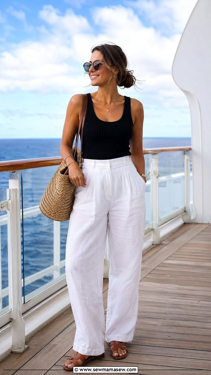 Linen Pants with a Tank Top and Sandals - 35 what to wear on a cruise