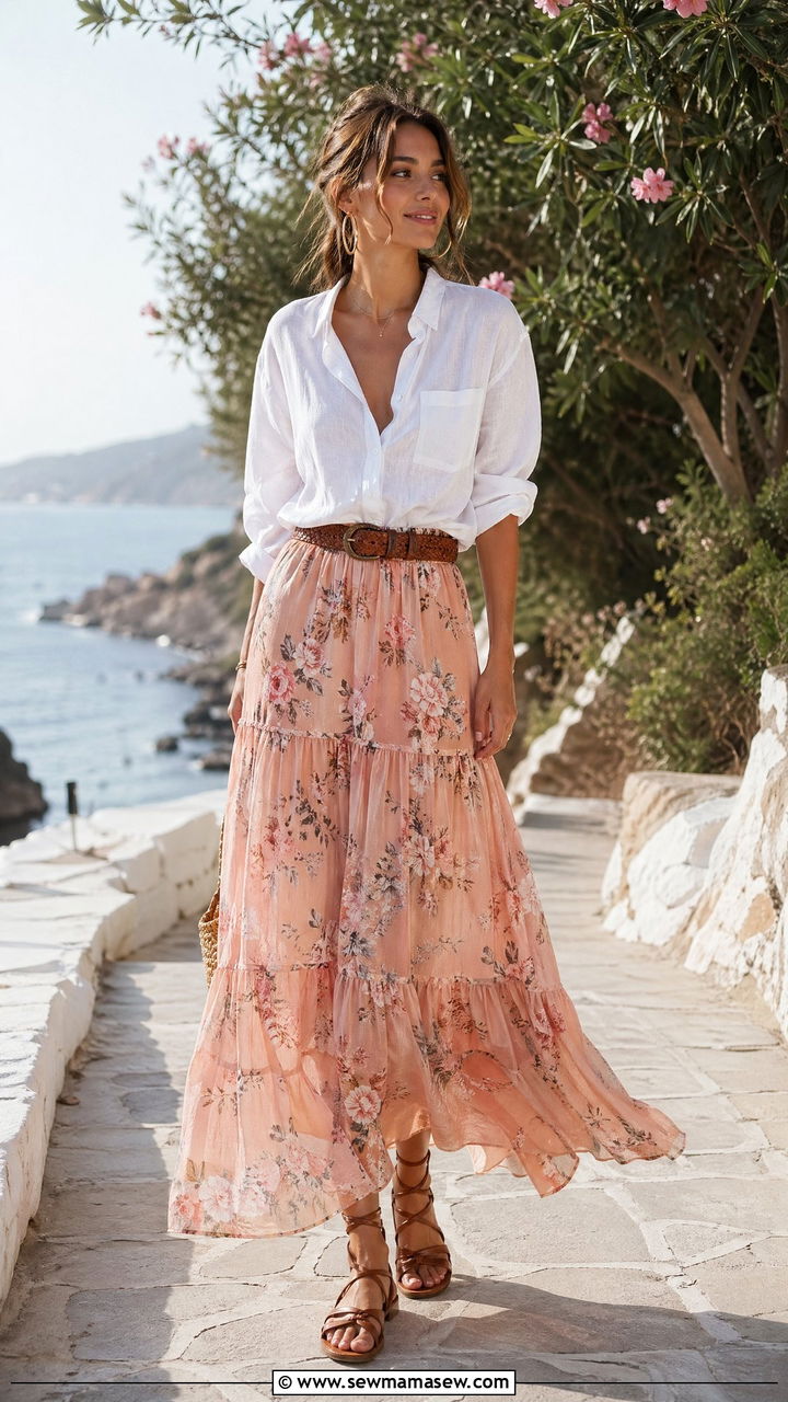 Linen Shirt and Maxi Skirt Summer Romantic Outfit - 35 summer romantic outfits