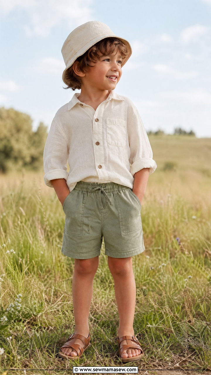 Linen Shirt and Pull On Shorts Outfit - 35 Spring outfits for kids