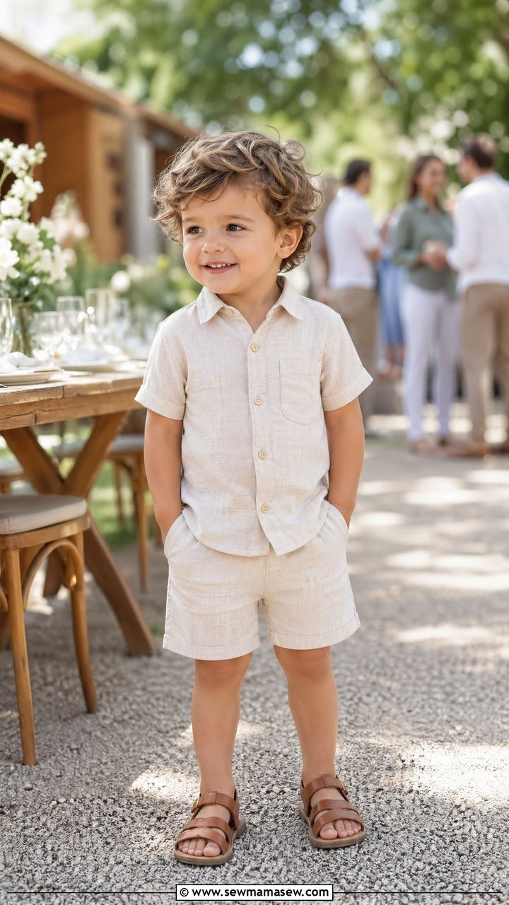 Linen Shirt and Shorts Matching Set with Sandals - 35 Spring outfits for toddlers