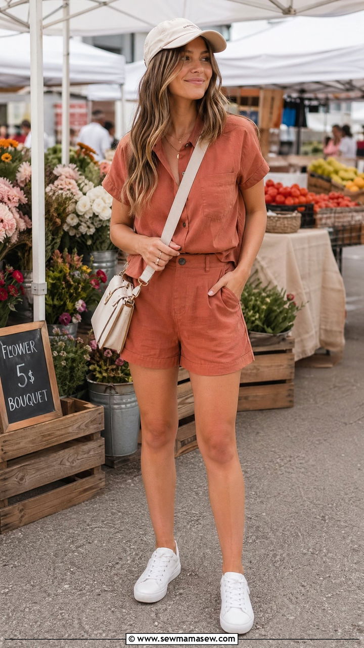 Linen Shorts Set with Sneakers Spring Outfit - 35 Spring linen outfits