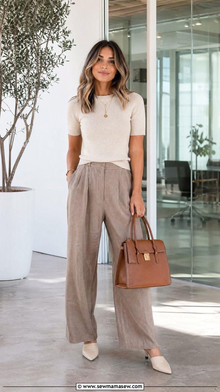 Linen Slouchy Trousers with Fitted Knit Spring Outfit - 35 Spring linen outfits