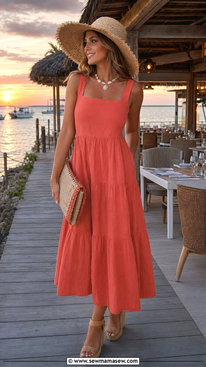 Linen Sundress With Wedge Sandals - 35 Preppy vacation outfits