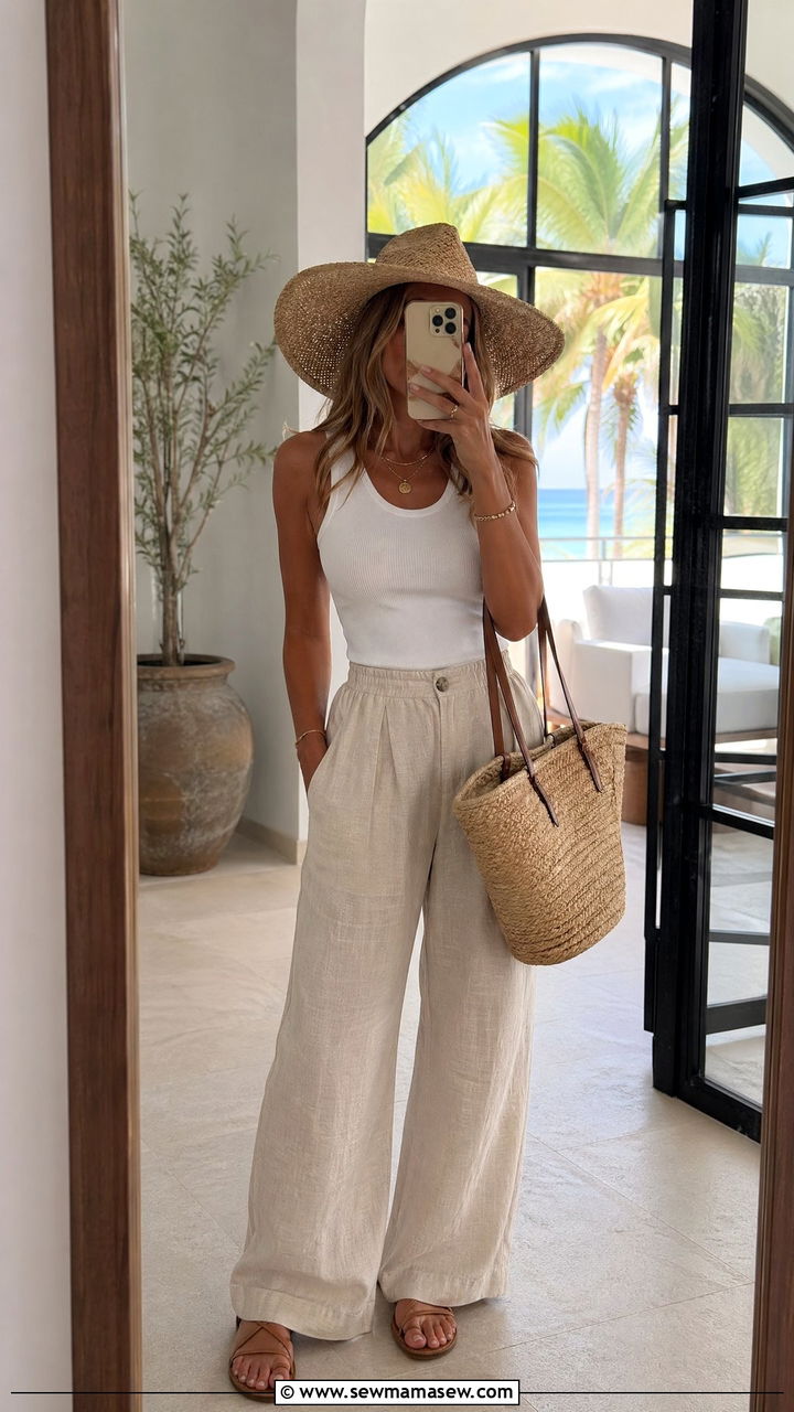 Linen Trousers and Tank Top for Bahamas Day - 40 What to wear in Bahamas