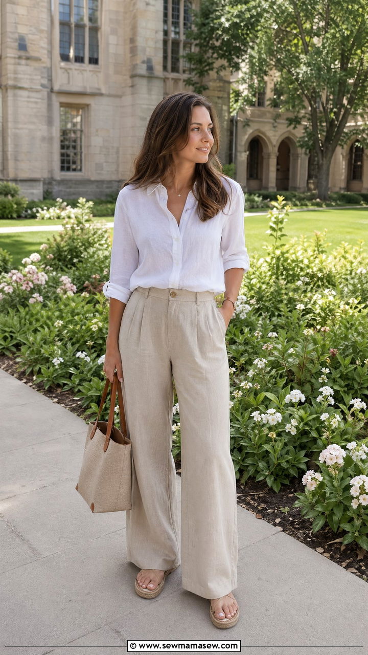 Linen Trousers and a Button Down Shirt - 35 Spring outfits for college
