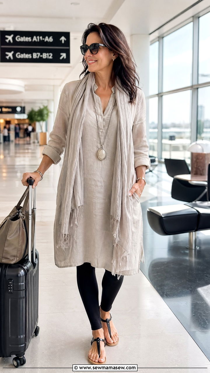 Linen Tunic with Leggings Spring Outfit - 35 Spring linen outfits