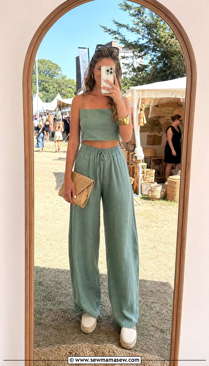 Linen Two Piece Co Ord Set with Espadrilles - 30 What to wear to a summer festival