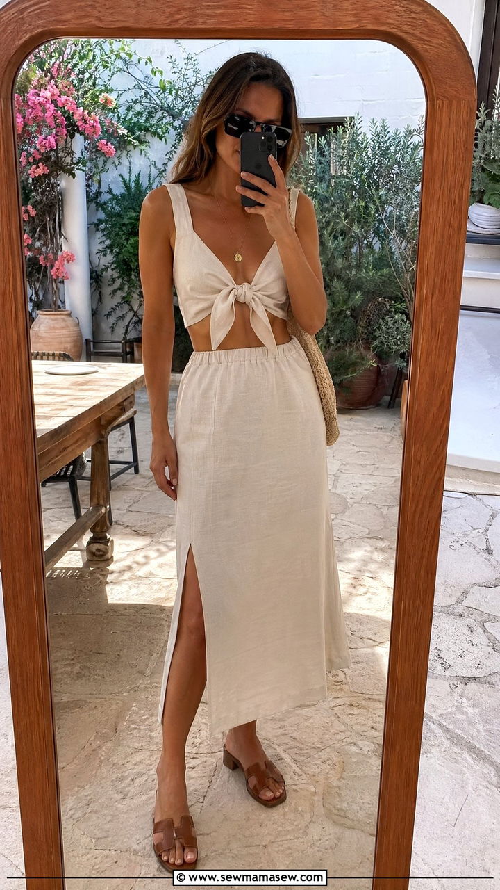 Linen Two Piece Set with Mules - 35 Summer garden party outfits