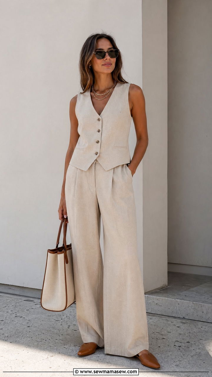 Linen Vest Top and Linen Trousers - 35 summer linen outfit ideas