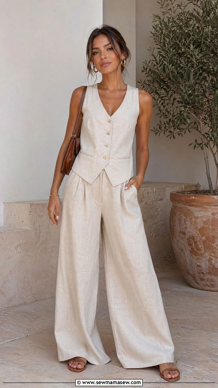 Linen Vest and Wide Leg Pants Co Ord Outfit - 35 Summer wardrobe ideas