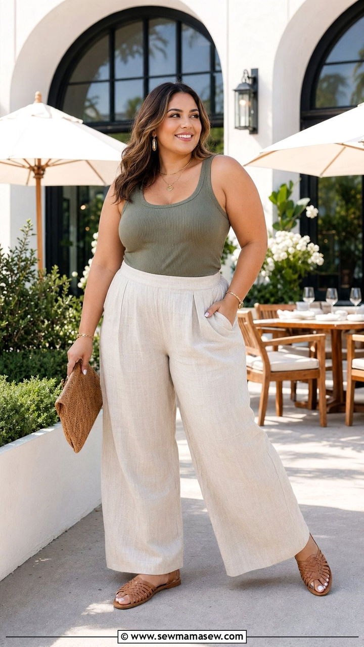 Linen Wide Leg Pants And Sleeveless Tank - 35 Plus size summer outfits