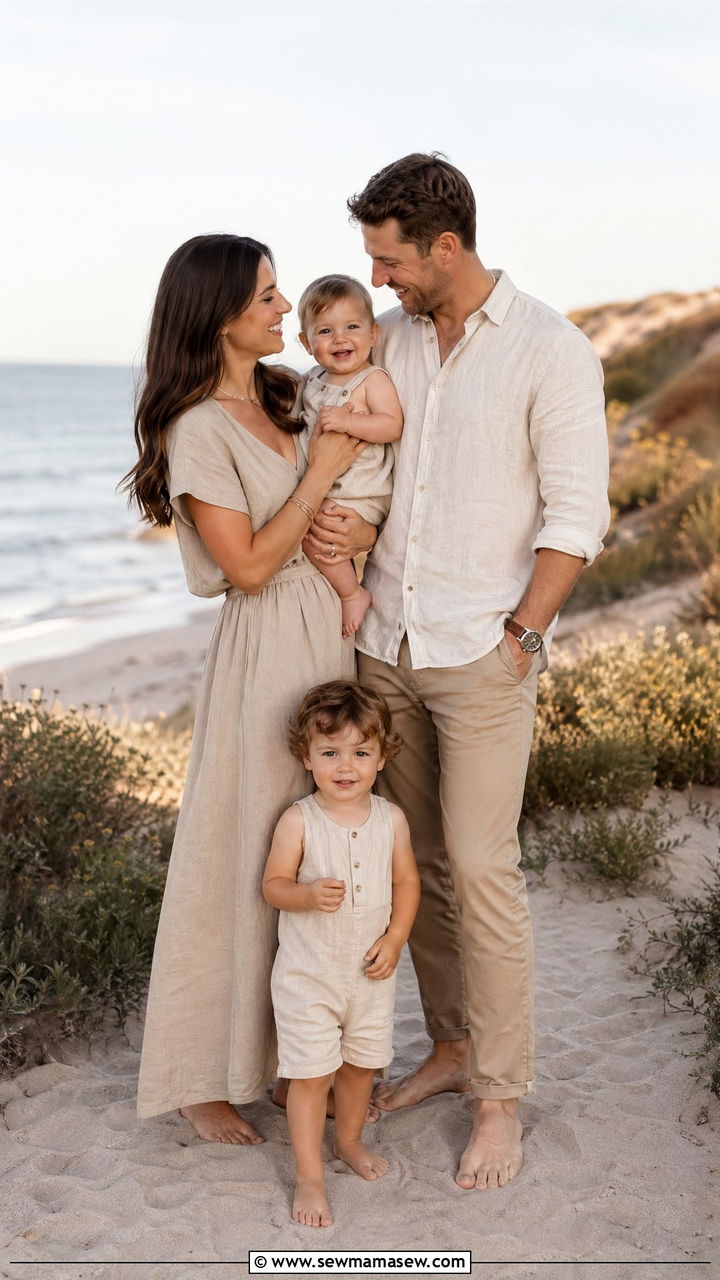 Linen and Khaki Family Photo Look - 35 spring family photoshoot outfit ideas