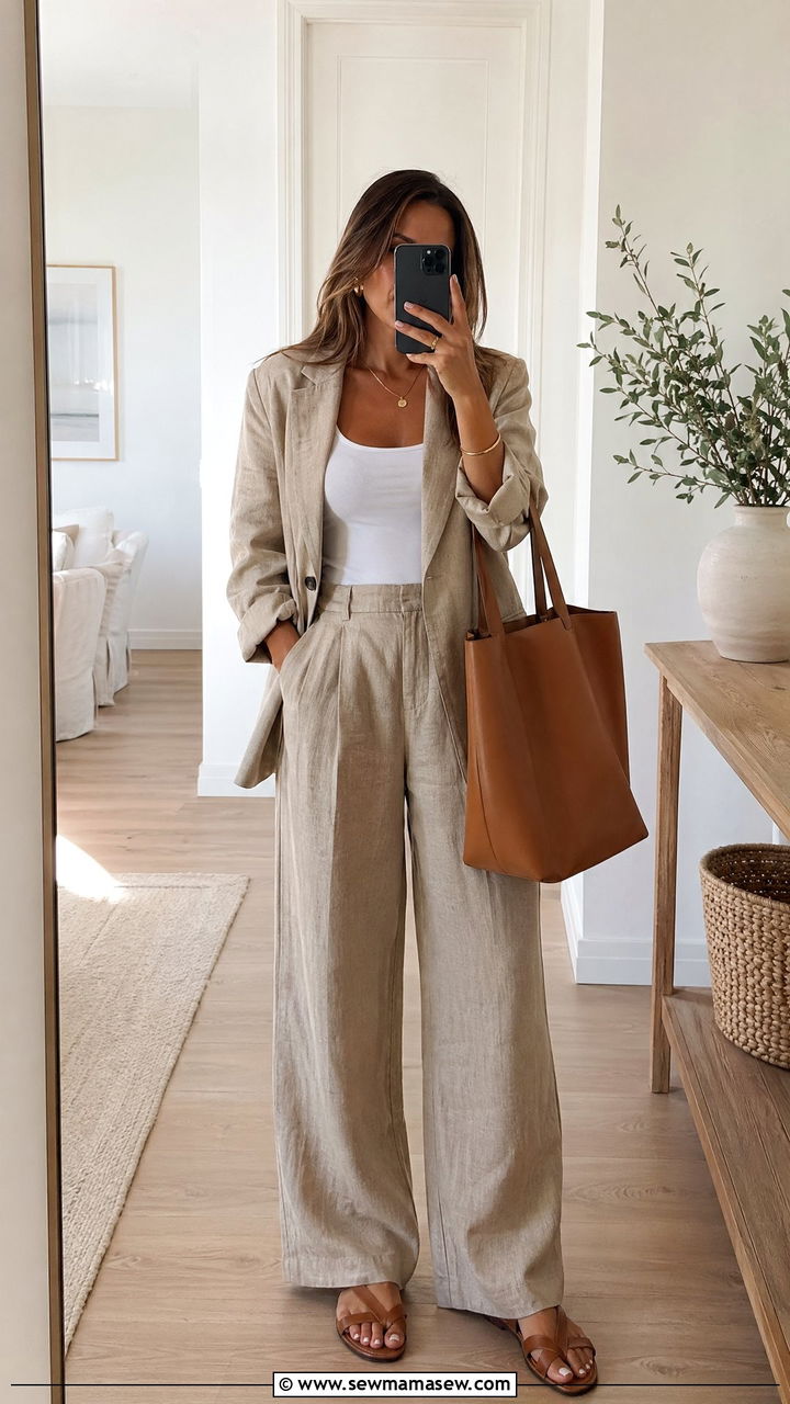 Linen blazer with wide leg trousers - 35 Spring to summer transition outfits