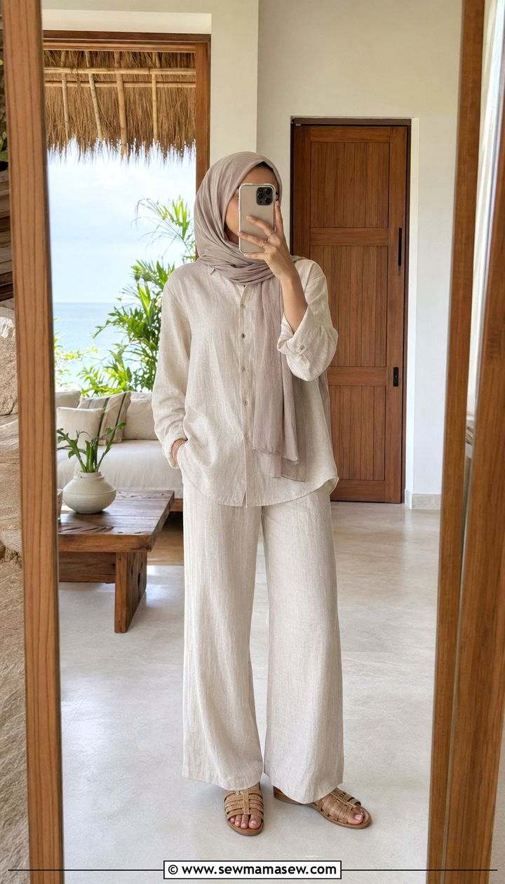 Linen co ord set hijab outfit - 35 Modest outfit ideas with hijab