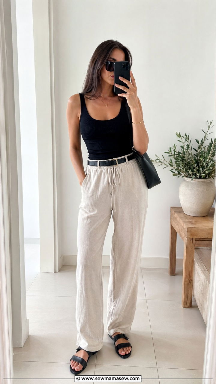 Linen pants and tank top summer outfit - 35 Summer outfits with linen pants