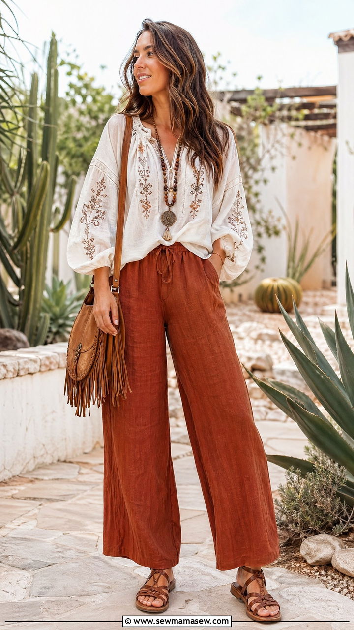 Linen pants boho style summer outfit - 35 Summer outfits with linen pants
