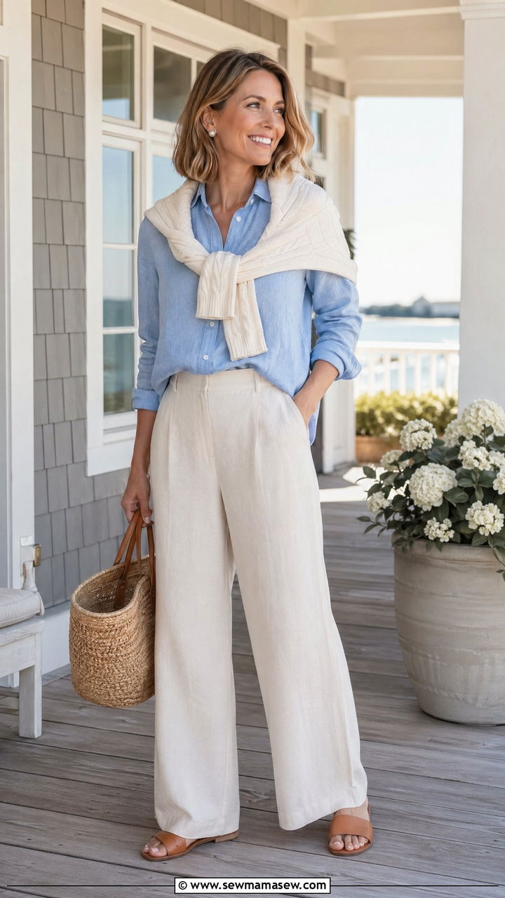 Linen pants coastal grandmother style summer outfit - 35 Summer outfits with linen pants