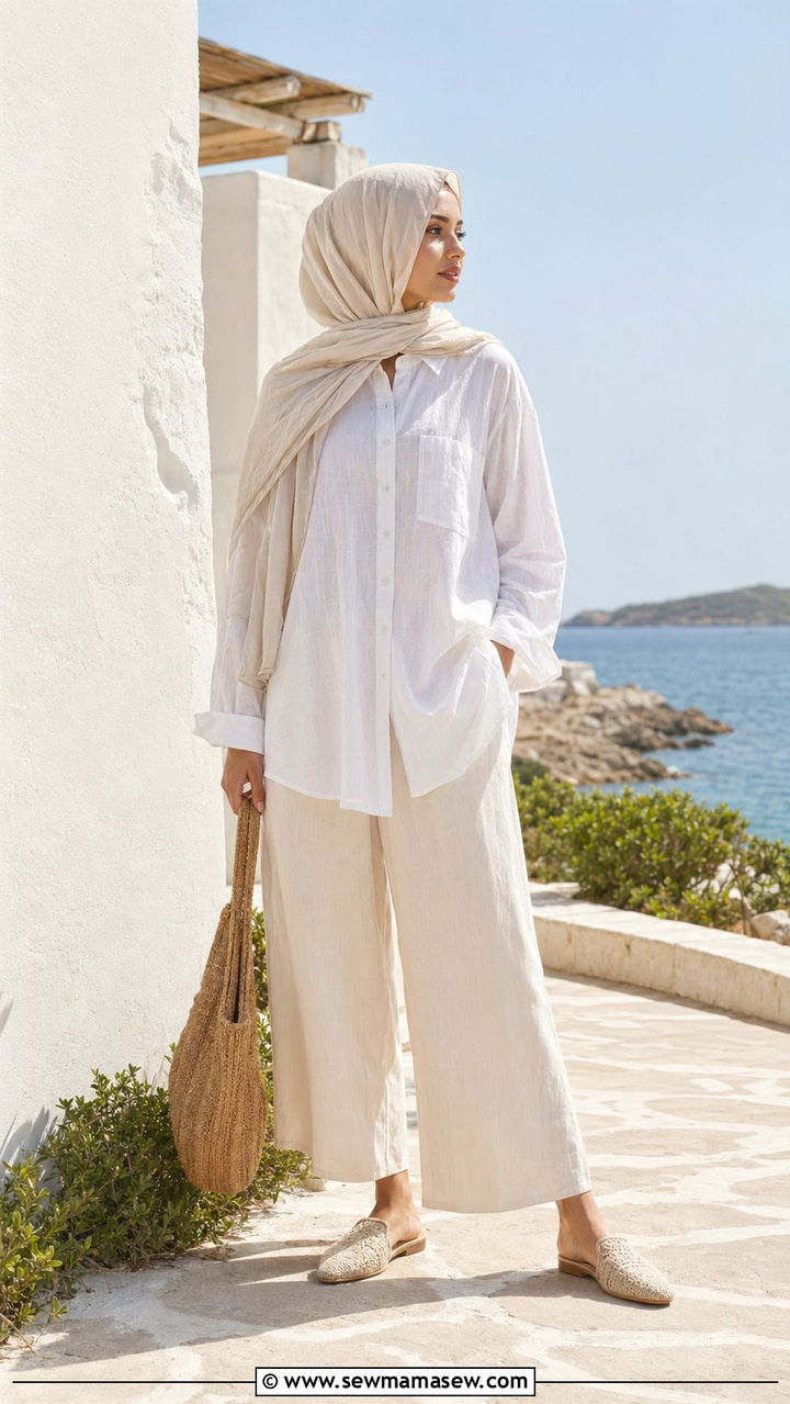 Linen shirt and culottes hijab outfit - 35 Modest outfit ideas with hijab