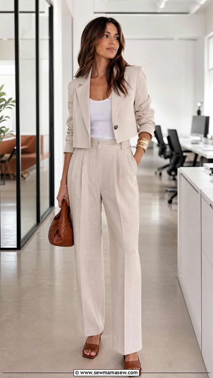 Linen trousers with a cropped blazer - 35 Trendy summer outfits
