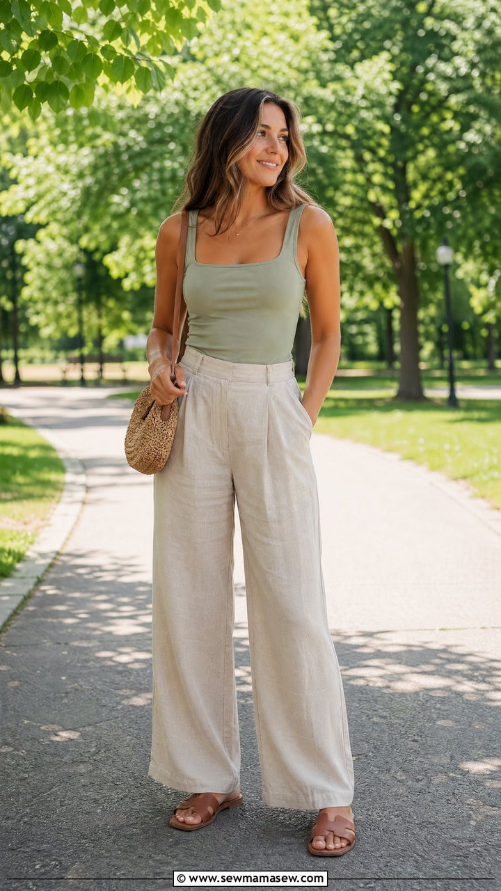 Linen wide leg pants summer outfit - 35 Summer outfits with linen pants